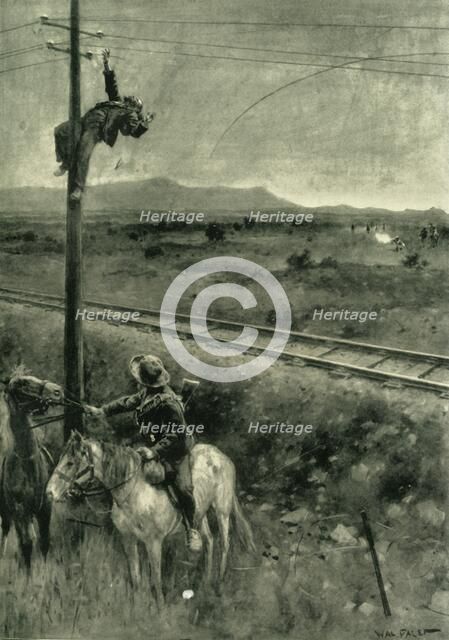 'Boers Caught in the Act of Cutting the Telegraph Wires', 1902. Creators: Walter Paget, Caxton Publishing Company.
