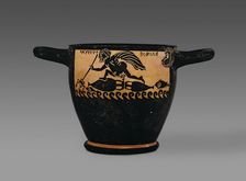 Boetian black-figure skyphos depicting Odysseus at sea and with Circe, 4th century BC. Artist: Cabirion Group