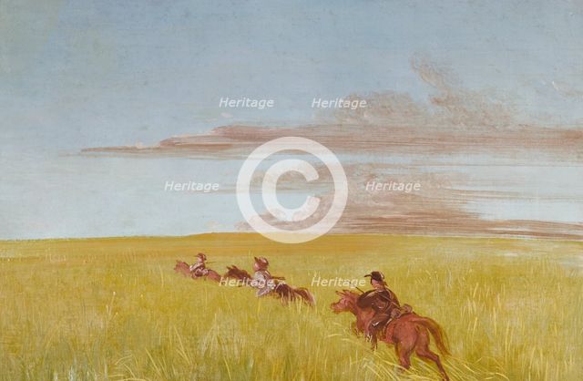 Bogard, Batiste, and I, Traveling through a Missouri Bottom, 1837-1839. Creator: George Catlin.