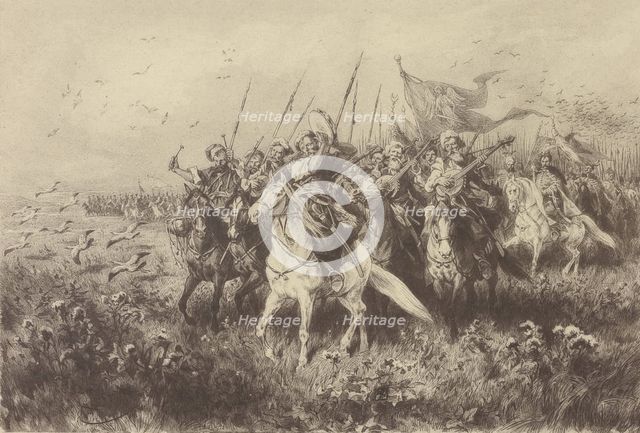 Bohdan Khmelnytsky and Tuhay Bey. Illustration for Book With Fire and Sword by Henryk Sienkiewicz, 1