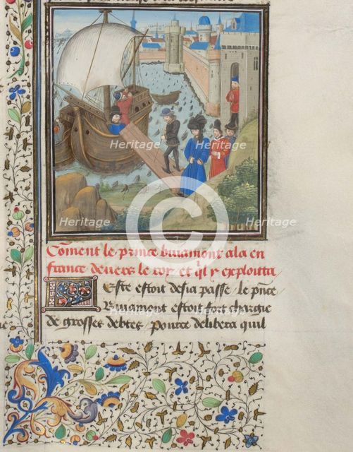 Bohemond I of Antioch traveled back to Apulia. Miniature from the Historia by William of Tyre, 1460s. Artist: Anonymous  