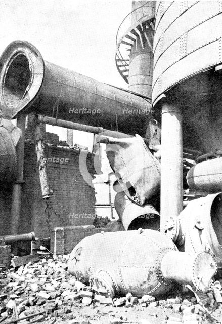 Boiler Explosion near Redcar: ends of boilers blown near furnace, 1895. Creator: Harold Hood.