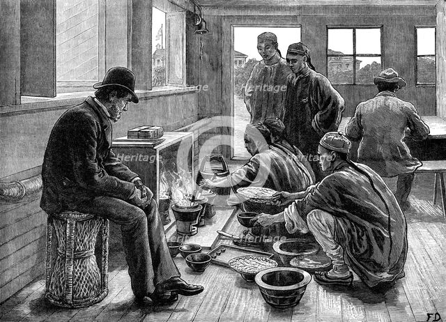 Boiling and testing opium in China, 1881. Creator: Frank Dadd.