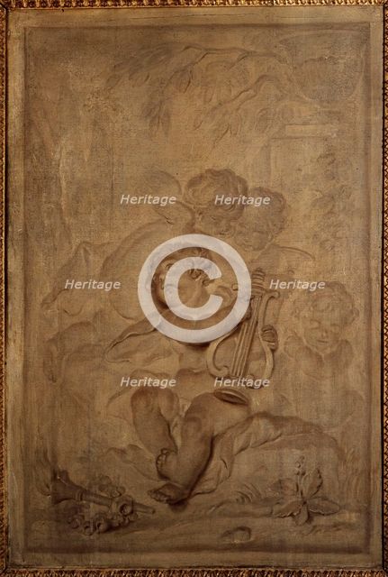 Boiserie de l'hôtel Helvétius. Le Poète : quatre amours dont l'un joue de la lyre, c1744-1818. Creator: Piat Joseph Sauvage.