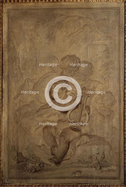Boiserie de l'hôtel Helvétius. Le Poète : quatre amours dont l'un joue de la lyre, c1744-1818. Creator: Piat Joseph Sauvage.