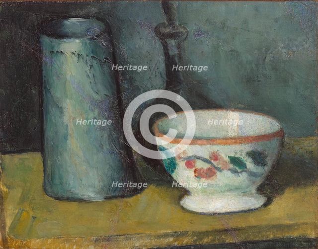 Bol, boîte à lait et bouteille (Bowl, milk jug and bottle), 1879-1880. Creator: Cézanne, Paul (1839-1906).