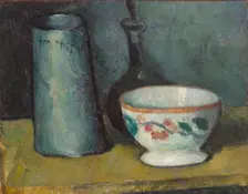 Bol, boîte à lait et bouteille (Bowl, milk jug and bottle), 1879-1880. Creator: Cézanne, Paul (1839-1906)