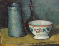 Bol, boîte à lait et bouteille (Bowl, milk jug and bottle), 1879-1880. Creator: Cézanne, Paul (1839-1906)