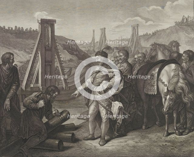 Boleslaw I of Poland sticks frontier poles in Elbe and Saale rivers, Late 18th century.