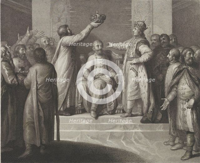 Boleslaw II puts Béla I on Hungary's throne, Late 18th century.