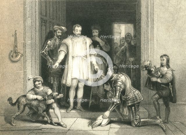 'Bolingbroke's False Homage to Richard II., at Flint Castle', 1836.  Creators: Unknown, William Radclyffe.