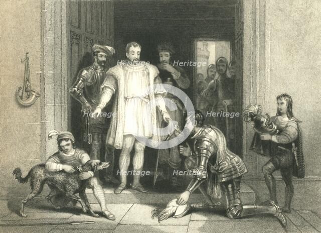 'Bolingbroke's False Homage to Richard II., at Flint Castle', 1836.  Creators: Unknown, William Radclyffe.