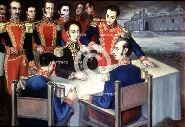 Bolivar and his generals in 1822.