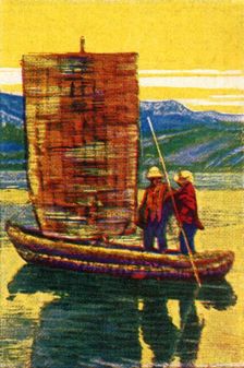 Bolivian sailing raft made of reeds, c1928. Creator: Unknown