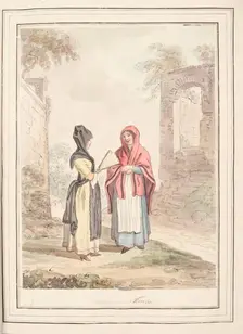Bologna and Viterbo, leaf from A Collection of Dresses by David Allan Mostly from Nature 1776. Creator: David Allan