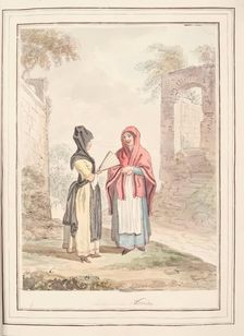 Bologna and Viterbo, leaf from A Collection of Dresses by David Allan Mostly from Nature 1776. Creator: David Allan