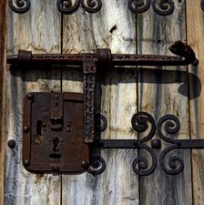 Bolt in forged iron, from the front door of the 13th century Romanesque church of Santa Cecilia d…