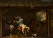 Bolting Horse in the Stable, 1797. Creator: Johann Georg Pforr