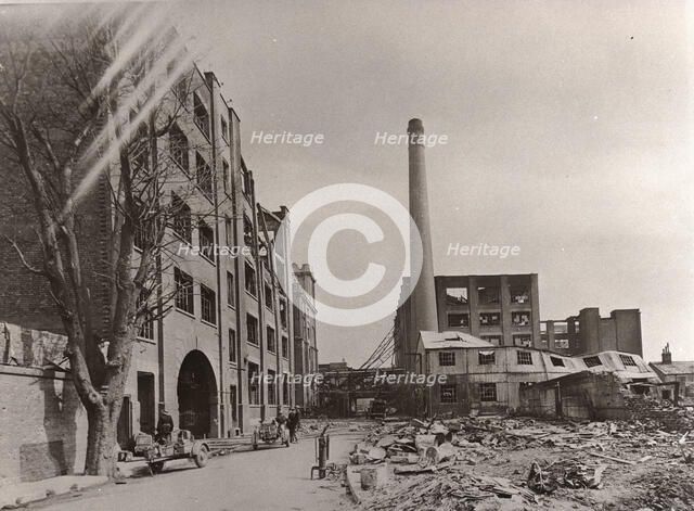 Bomb damage at the Caley factory, Norwich, Norfolk, 1942. Artist: Unknown