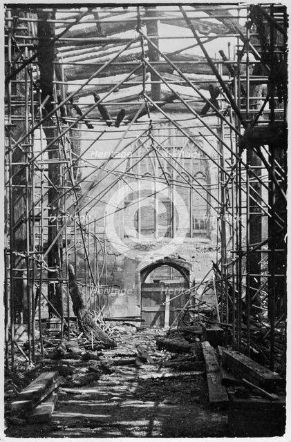 Bomb damage to the Guildhall, York, Yorkshire, World War II, 1942. Creator: Algernon Bernard Bradford.