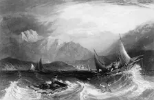 Bombay Harbour: - Fishing boats, in the Monsoon 1845. Creator: Unknown