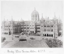 Bombay, Victoria Terminus Station-G.I.P.R, Late 1860s. Creator: Samuel Bourne