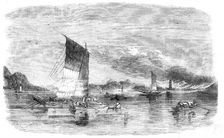 Bombardment of Canton: the Suburbs on Fire - from a sketch by an officer engaged in the..., 1857. Creator: Unknown