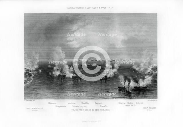 Bombardment of Port Royal, South Carolina, 7 November 1861, (1862-1867).Artist: W Ridgway