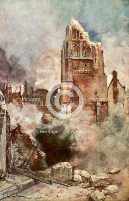 'Bombardment of the Belfry', Arras, France, July 1915, (1926).Artist: Francois Flameng
