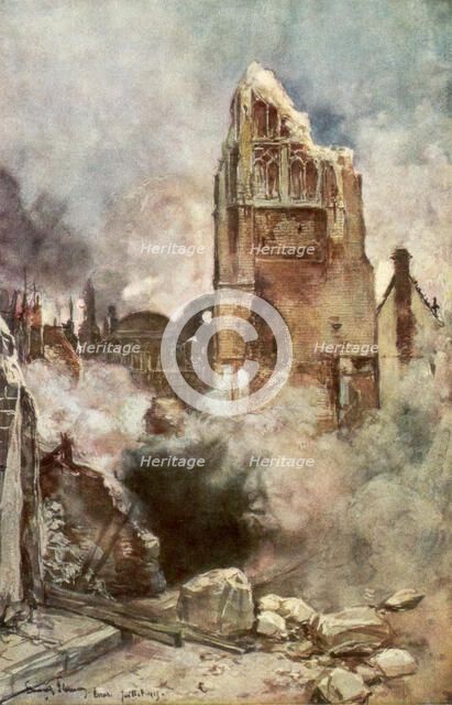 'Bombardment of the Belfry', Arras, France, July 1915, (1926).Artist: Francois Flameng