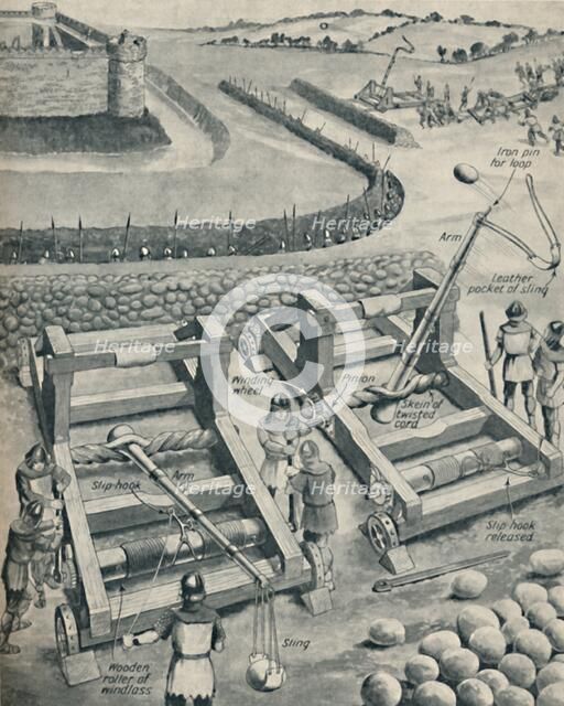 'Bombarding a Fort in Saxon Times', c1934. Artist: Unknown.