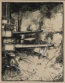 Bombe explosant sur un cuirasse aux canons braques, 1914. Creator: Auguste Louis Lepère (French, 1849-1918)