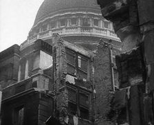 Bombed Out Buildings in Front of St Paul's Cathedral, 1942. Creator: British Pathe Ltd