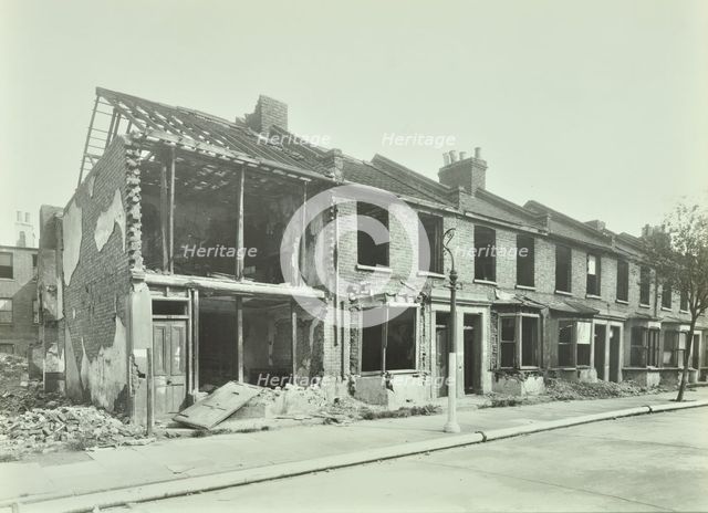 Bombed houses, Trigo Road, Poplar, London, WWII, 1943. Artist: Unknown.