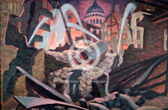 'Bombed ruins near St Paul's', London. Artist: James Robert Wallace Orr 