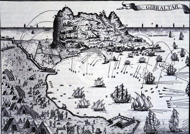 Bombing on Gibraltar during the siege of 1782, engraving.