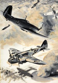 Bombing scene, between 1939 and 1946. Creators: Unknown, Central Office of Information