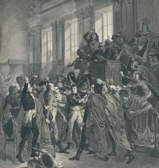 Bonaparte at the Council of the Five Hundred - St. Cloud, November 10, 1799 (19th Brumaire) 1896. Artist: Peter Aitken