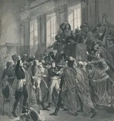 Bonaparte at the Council of the Five Hundred - St. Cloud, November 10, 1799 (19th Brumaire) 1896. Artist: Peter Aitken