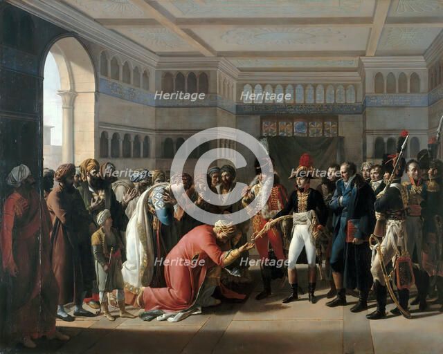 Bonaparte presents the sabre to military commander of Alexandria, July 1798. Artist: Mulard, François Henri (1769-1850)