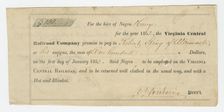 Bond for the hire of enslaved man named Harry by the Virginia Central Railroad, 1852. Creator: Unknown
