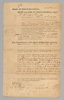 Bond from Charles Crouch to Thomas Gadsden, February 16, 1838. Creator: Unknown