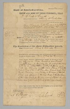 Bond from Charles Crouch to Thomas Gadsden, February 16, 1838. Creator: Unknown