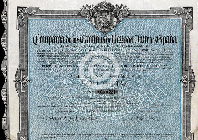 Bond of 500 pesetas of the Company of the Caminos de Hierro del Norte de España, S.A. (railroads …