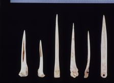 Bone awls and needles from the Cova de l'Or (Beniarrés, Alicante). Made by abrasion technique. Le…