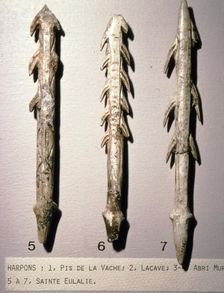 Bone Harpoons for fishing, Dordogne region, France, Paleolithic Period, (c20th century)