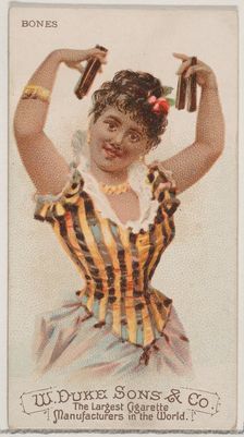 Bones, from the Musical Instruments series (N82) for Duke brand cigarettes, 1888., 1888. Creator: Schumacher & Ettlinger