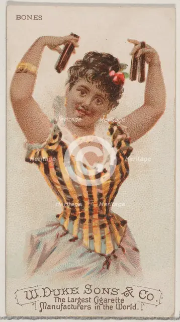 Bones, from the Musical Instruments series (N82) for Duke brand cigarettes, 1888., 1888. Creator: Schumacher & Ettlinger.