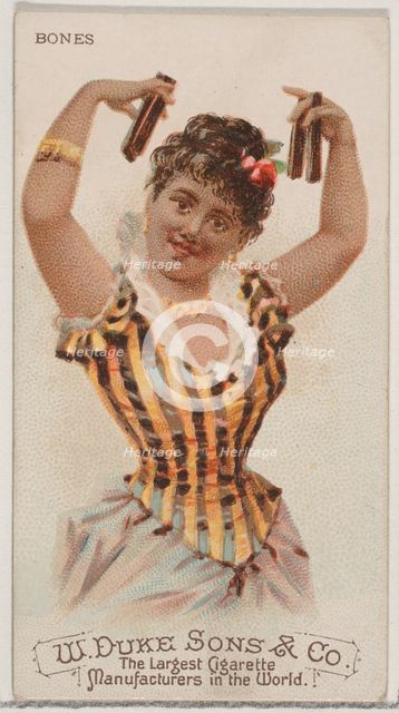 Bones, from the Musical Instruments series (N82) for Duke brand cigarettes, 1888., 1888. Creator: Schumacher & Ettlinger.