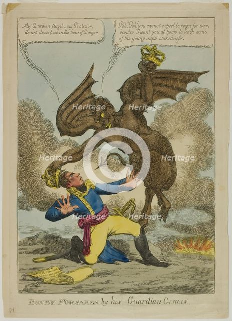 Boney Forsaken by his Guardian Genius, 1814. Creator: Charles Williams.